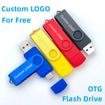 Ücretsiz Özel Stüdyo LOGOSU Metal Döner 2 İN 1 OTG 32GB Flash USB sürücü 2.0 ve Tip-C Arayüzü 4GB 8GB16GB 64GB Memory Stick