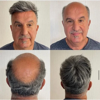 Erkek Postiş Doğal insan saçı Değiştirme Sistemleri Peruk Erkekler için İnce Deri Mono Dantel Üst ve Dayanıklı PU Geri