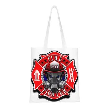 Yeniden kullanılabilir Yangın Kurtarma İtfaiyeci alışveriş çantası Kadın Tuval kol çantası Çantası Taşınabilir Bakkal Alışveriş Çantaları