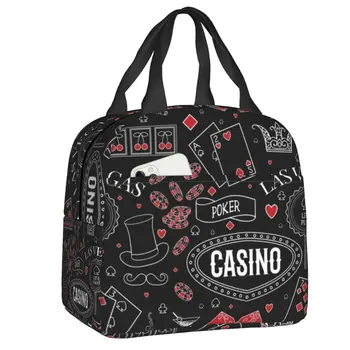Casino Tema Kumar Sembolleri Yalıtımlı Öğle Yemeği Çantaları Kadınlar için Poker Zar Kumar Cips Termal Soğutucu Bento Kutusu Açık Kamp