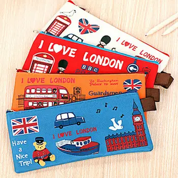 Londra Tarzı Karikatür Öğrencileri kalem çantası Çocuklar Kalem Çantası masaüstü düzenleyici Kızlar Kozmetik Makyaj Çantası bozuk para cüzdanı Kalem Kutusu