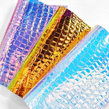 Yumru Kabartmalı PVC Kumaş Yanardöner Holografik Lazer Gökkuşağı Parlak Vinil DIY Yay Küpe Yapımı El Sanatları Çantası 46*135CM