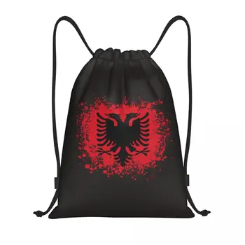 Retro Arnavutluk Bayrağı büzgülü sırt çantası Spor spor çanta Kadın Erkek Arnavut Kartal Alışveriş Sırt Çantası