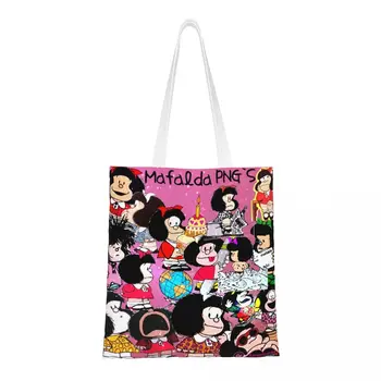 Özel Kawaii Karikatür Mafalda kanvas alışveriş çantası Kadın Geri Dönüşüm Bakkal Tote Alışveriş Çantaları