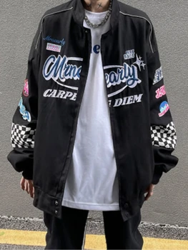 Gotik Punk Nakış Bombacı Ceket Kadınlar Boy Hippi Streetwear Y2K Estetik Ceket Dış Giyim Harajuku Retro Hip Hop Mont