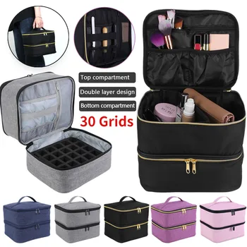 30 İzgaralar uçucu yağ Taşıma Çantası Çift katmanlı Oje saklama çantası Manikür Setleri saplı çanta Seyahat Organizatör Çanta