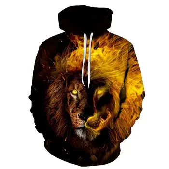 Erkekler hoodies Hip Hop kazak komik 3D Alev Kaplan Aslan Moda Marka artı boyutu Hoodie sonbahar kış Eşofman Unisex Kazaklar