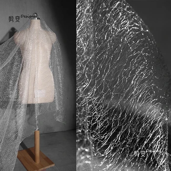 Gümüş Telkari Beyaz Ajur Örgü İnce Yumuşak Tasarımcı Kumaş DIY Giyim Etek Yaratıcı Giyim Dikiş düğün elbisesi Kumaş