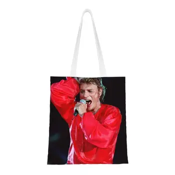 Moda Johnny Hallyday Müzik Şarkıcı alışveriş çantası Yeniden Kullanılabilir Fransız Kaya Bakkaliye Tuval Alışveriş omuzdan askili çanta