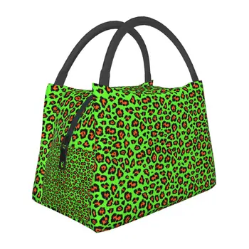 Cheetah Hayvan Öğle Yemeği Çantası Leon Yeşil Leopar yemek kabı Komik Grafik Tasarım Termal Öğle Yemeği Çantaları Su Geçirmez Taşınabilir Soğutucu Çanta