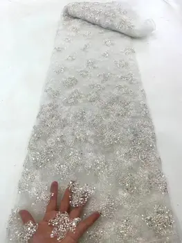 Yüksek kaliteli boncuk kumaş Fransız tül net dantel ile L-1228381 Afrika kumaş Akşam elbise düğün elbisesi