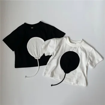 2023 Erkek Moda Yama T-shirt Serin Boyutlu Balon Kısa Kollu Üstleri Kız Çocuk Çok Yönlü Pamuklu Dip Gömlek