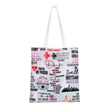 Grey's Anatomy Bakkal alışveriş çantası Kadın Kawaii Komedi Tv Film Tuval Alışveriş omuzdan askili çanta Büyük Kapasiteli Çanta