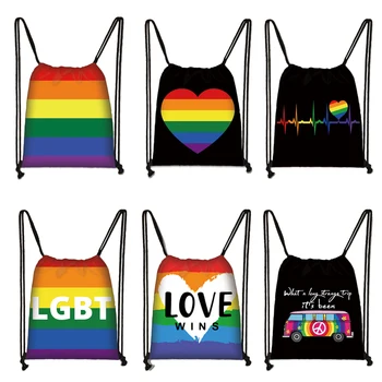LGBT Gökkuşağı Kalp İpli Çanta Lezbiyen Gay Pride omuz çantaları Seyahat için Eşcinsel Sırt Çantası Barış ve Aşk Ayakkabı Tutucu
