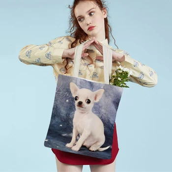 Güzel Köpek Chihuahua Rahat Alışveriş Çantası, güzel Pet Hayvan Çift Basınç Tuvalet Karikatürist Lady Öğrenci Çanta