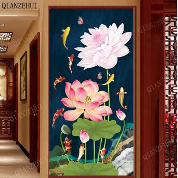 DİY Elmas Nakış, Yuvarlak Elmas Oturma odası yatak odası Modern Soyut Lotus Giriş koridor Tam taklidi Elmas boyama