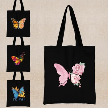 Kelebek Baskı alışveriş çantası Harajuku Çanta Büyük kapasiteli alışveriş çantası Moda Sevimli Tek omuz Kanvas Çanta Kadınlar için
