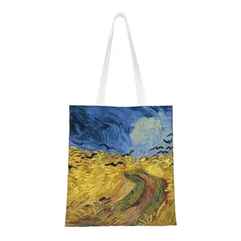 Wheatfield Kargalar Bakkaliye Alışveriş Çantaları Sevimli Baskı Tuval Alışveriş kol çantası Çanta Vincent Van Gogh Boyama Çanta