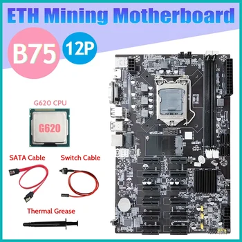 NEW-B75 ETH Madencilik Anakart 12 PCIE + G620 CPU + SATA Kablosu + Anahtarı Kablosu + Termal Gres LGA1155 B75 BTC Madenci Anakart