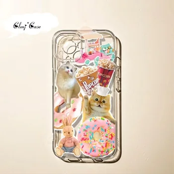 Clmj INS Sevimli Kedi tavşan Çörek telefon kılıfı için iPhone 11 12 13 Mini 14 Pro 7 8 Artı Se 2020 XR X XS Max Silikon koruyucu Kapak
