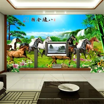 Özel duvar kağıdı 3D duvar resimleri katı duvar tablosu sekiz atlar TV arka plan duvar oturma odası yatak odası dekoratif boyama duvar kağıdı
