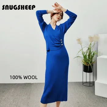 100 yün seksi kadın elbise moda 2023 bahar giyim maxi zarif elbiseler bayanlar için mavi elbise tasarımcısı kıyafetler parti kulübü