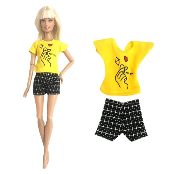 NK 1 Takım 1/6 Prenses Rahat Sarı Aşk En Moda Giyim Günlük Siyah Şort Barbie Aksesuarları Bebek Çocuk Kız Hediye Oyuncak