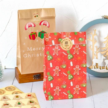 12 Adet Noel Kraft hediye keseleri Santa Kardan Adam Noel Ağacı Kağıt Torba Çıkartmalar Parti Favor Ambalaj Malzemeleri Zarflar