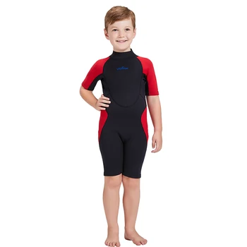 Çocuklar Wetsuit Erkek Kız için 2mm Neopren Shorty Wetsuits Geri Zip ıslak Takım Elbise Sıcak Tutmak Kısa Kollu Mayo Yüzme Dalış
