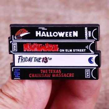 Korku Filmi Koleksiyonu Video Bant Emaye Pin Cadılar Bayramı Filmi VHS Bantlar Rozeti Broş Sırt Çantası Dekorasyon Takı