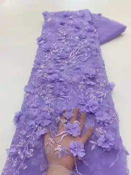 Son El Yapımı Çiçek Dantel İle 3D Çiçekler İşlemeli dantel Fransız Tül Dantel Kumaş abiye Düğün İçin / Briad Elbise