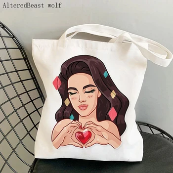 Kadın Alışveriş çantası Lana Del Rey kalp Çanta Harajuku Alışveriş Tuval Alışveriş öğretmen Çantası kız çanta Tote Omuz Bayan Çantası