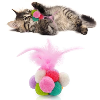 Kedi Oyuncaklar Renkli Peluş Topu Sahte Tüy Çan Çiğnemek Oyuncak Kedi Yavru Oyun İnteraktif Pet Kedi Ürünleri Malzemeleri