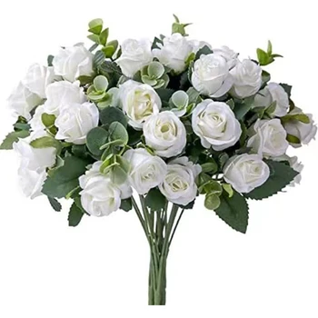 10 Kafaları yapay çiçekler Gül Beyaz Okaliptüs Yaprakları Şakayık Buket Sahte Çiçekler Düğün Masa Parti Açık Bahçe Dekorasyon