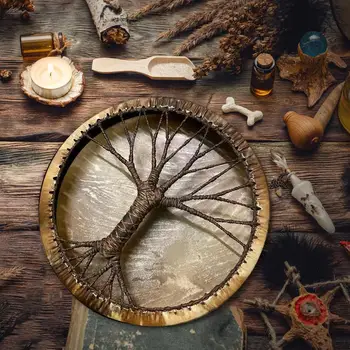 Pastoral Davul Hayat Ağacı Dekorasyon Tasarım El Yapımı Şamanik Davul Sibirya Davul Ruhu Müzik Baget ile Ev Süsleme