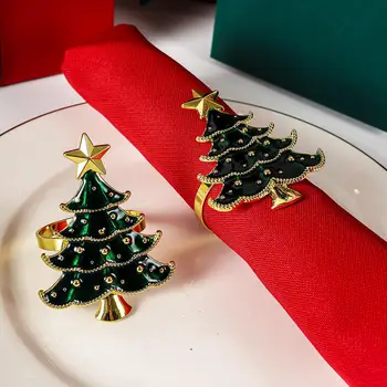 4 adet Noel Ağacı Peçete Halkası Festiva Masa Peçete Toka Elmas Geyik El Sanatları Tutucu El Yapımı Parti Yemeği Malzemeleri Dekoratif