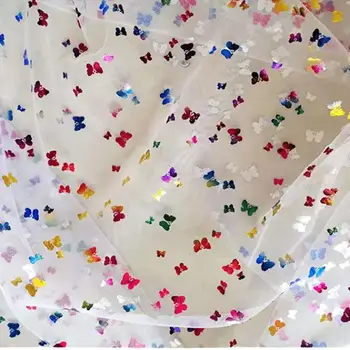 1 Metre Naylon Örgü Altın kaplama Renkli Kelebek Örgü düğün elbisesi Parti Prenses Elbise perde kumaşı DIY Süreci Organze