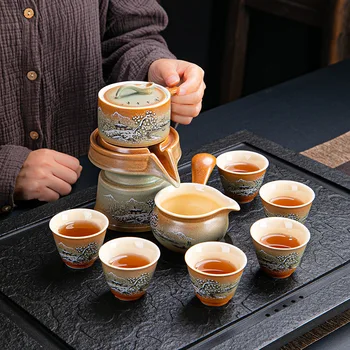 Antik Çömlek Otomatik çay seti, Anti-haşlanma Dönen Su Seramik Kung Fu Demlik, çay bardağı, Çay Deniz, Çin çay seti