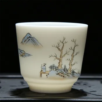 Beyaz Porselen Ana çay bardağı Büyük Yaratıcı Kung Fu su kupası çay seti El Boyalı Süet Yeşim Seramik Ofis Çay Fincanı Drinkware