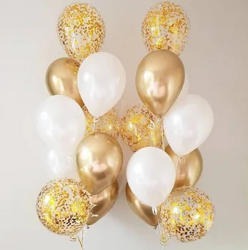 18 adet 12 inç beyaz siyah altın Gümüş Parlak Metalik KROM Balonlar Lateks Düğün Doğum Günü Partisi Dekorasyon