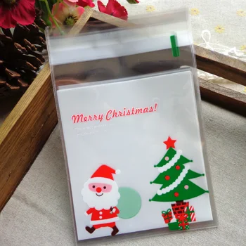 100 adet Plastik Torba Noel Noel Baba ve Noel Ağacı Noel Selofan Gıda Çantası Sevimli Bisküvi Plastik Parti Kek Çantası