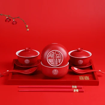 Çin Düğün Kase Teaware Seti Seramik çay seti Kung Fu Çay Porselen Gaiwan Bardağı Yaratıcı Çay Töreni