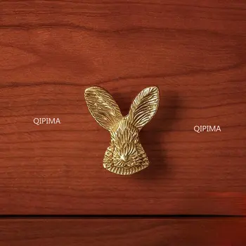 Altın Katı Pirinç dolap kapağı topuzları Dresser Çektirme DIY El Yapımı Modern Tavşan Kafası Bakır Kolları Mobilya Kolu