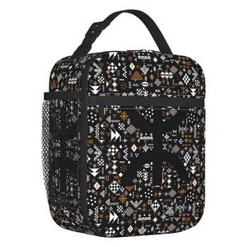 Kabyle Çömlek Desenleri Termal Yalıtımlı öğle Yemeği çantası Kadın Geometri Taşınabilir yemek taşıma çantası Okul için Açık yiyecek saklama kutusu