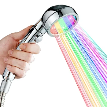 Yuvarlak Çubuk Su Tasarrufu Sağlayan Çok renkli hızlı yanıp sönen LED Duş Başlığı Banyo 8008-A3-C1