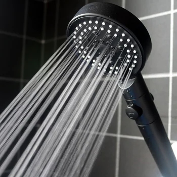 5 Modları Ayarlanabilir Siyah Gümüş Banyo Duş Başlığı İle On Off Anahtarı Yüksek Basınçlı Su Tasarrufu Duş Başlığı Banyo Aksesuarları
