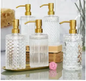 Altın Paslanmaz Çelik 400ml Alt şişe İtme Tipi El Dezenfektanı Şampuan sabun Dağıtıcı Dikey Desen Cam Losyon Şişesi Yeni