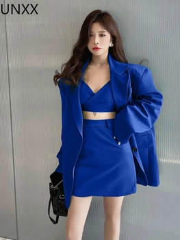 UNXX Bahar Yaz Blazer Etek Seti Kadınlar Casual Uzun Kollu Blazer Eşleşen Etek Takım Elbise Zarif İki Parçalı Etek Seti Ofis Bayan
