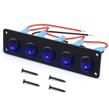5 Yuvarlak Dash Rocker Geçiş Anahtarı Paneli Su Geçirmez 12-24V LED RV Yat Deniz Araba Deniz Mavi