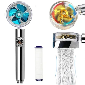 Basınçlı Duş Başlığı Su Tasarrufu Akış 360 Dönen ikiz Turbo Basınçlı Pervane Fan Duş Başlığı Banyo Aksesuarları